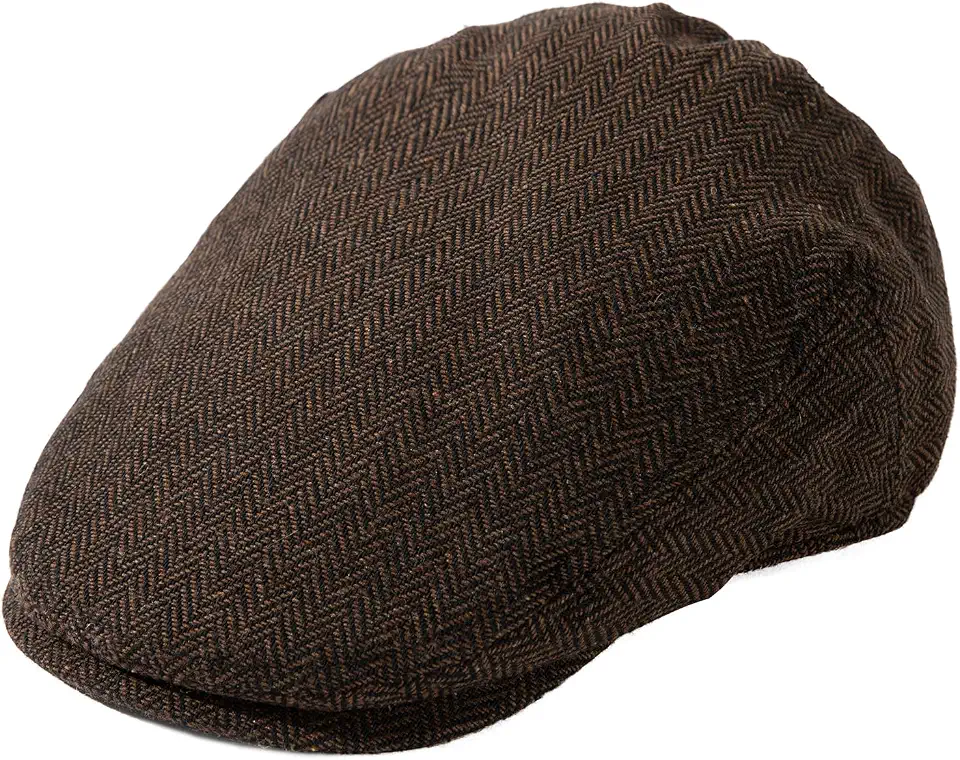 Global Recycled Standard TOP-EX Wool Blend Tweed Newsboy Flat Cap for Men, Satin Lined Adjustable