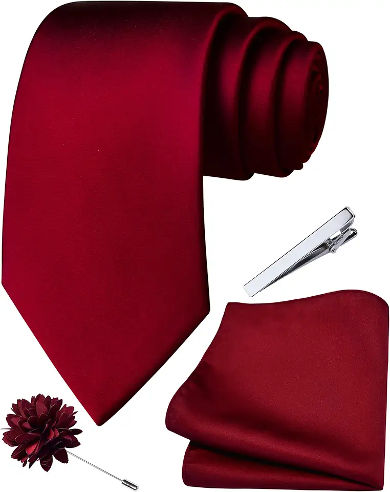 Branduce 3.15"(8cm) Mens Tie and Lapel Pin Solid Necktie Handkerchief Tie Clip Set for Men