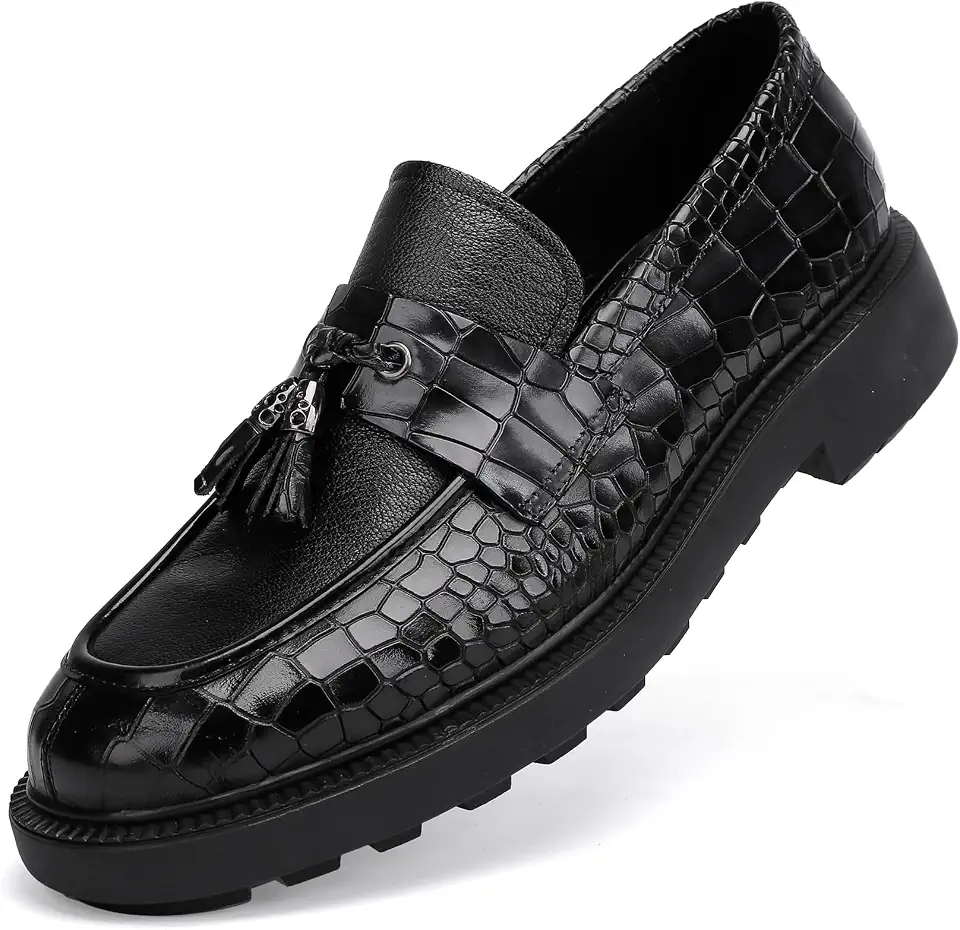 Men's Luxury Tassel Leather Dress Shoes, Classic Casual Tassel Business Penny Loafer Party Shoes Wedding Loafers for Mens