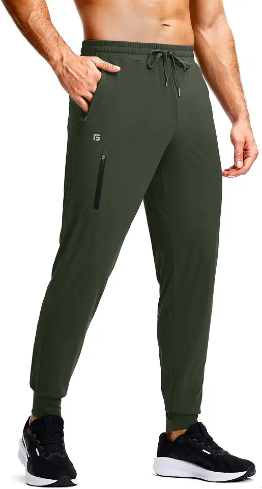 GGJ Men's Athletic Joggers with Zipper Pockets Stretch Tapered Running Sweatpants Gym Jogging Workout Pants for Men