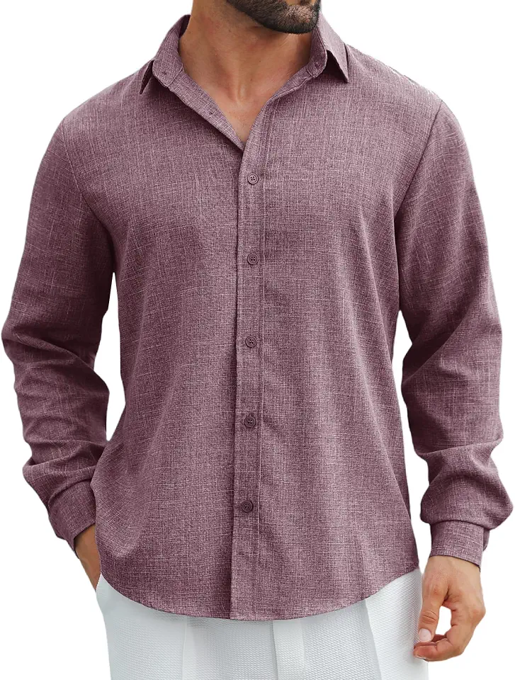 Linen Shirts for Men Long Sleeve Button Down Casual Beach Vacation Wear