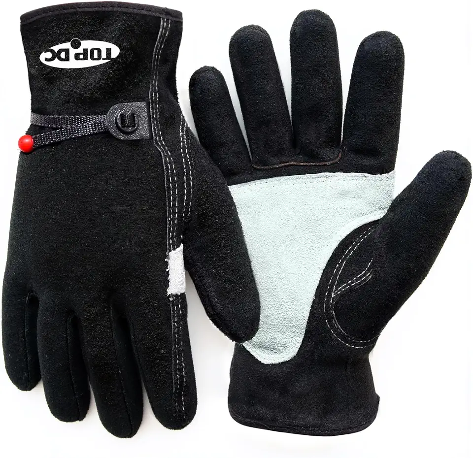 Global Recycled Standard TOPDC Leather Work Gloves for Men, Reinforced Palm, Garden & Yard Work, L