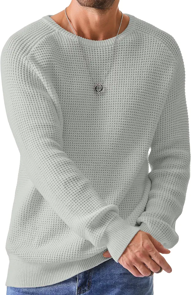 Global Recycled Standard JMIERR Men's Cotton Blend Crewneck Pullover Sweater Waffle Knitted