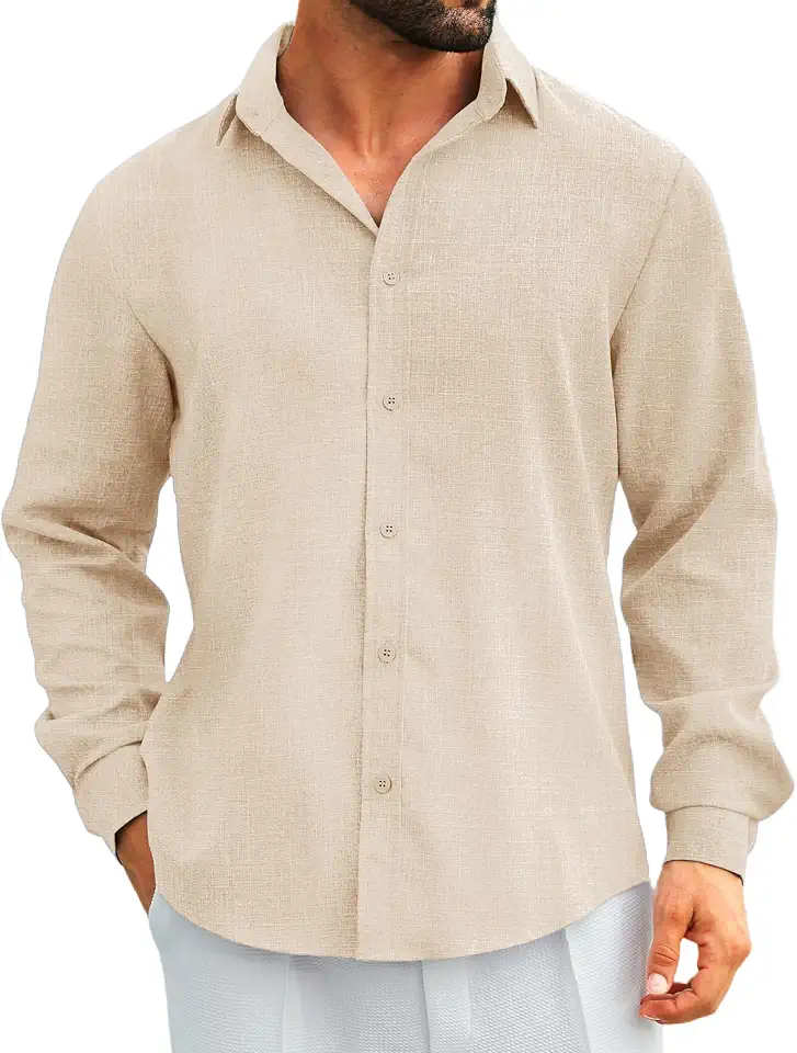 Linen Shirts for Men Long Sleeve Button Down Casual Beach Vacation Wear
