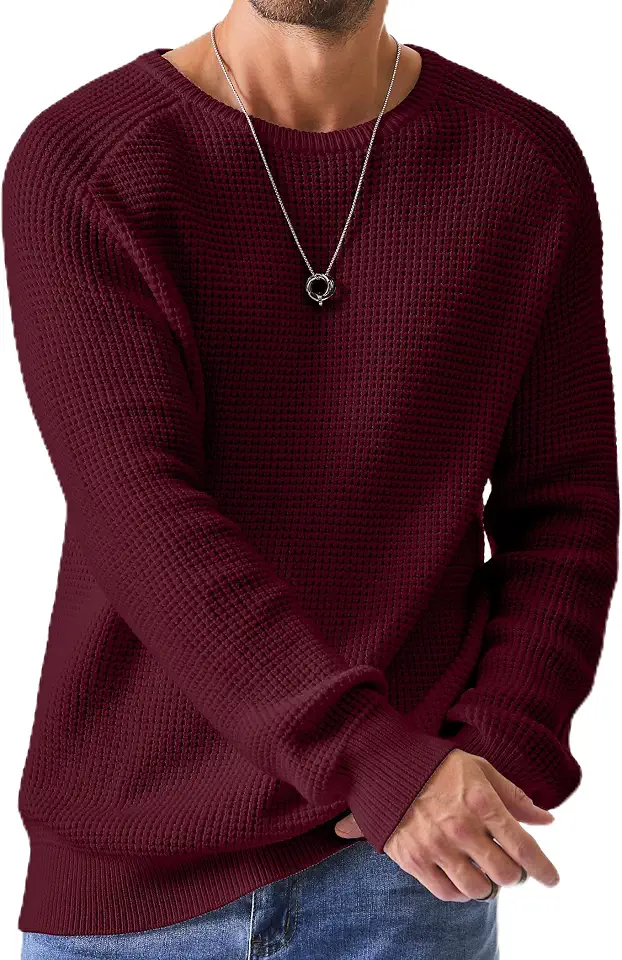 Global Recycled Standard JMIERR Men's Cotton Blend Crewneck Pullover Sweater Waffle Knitted