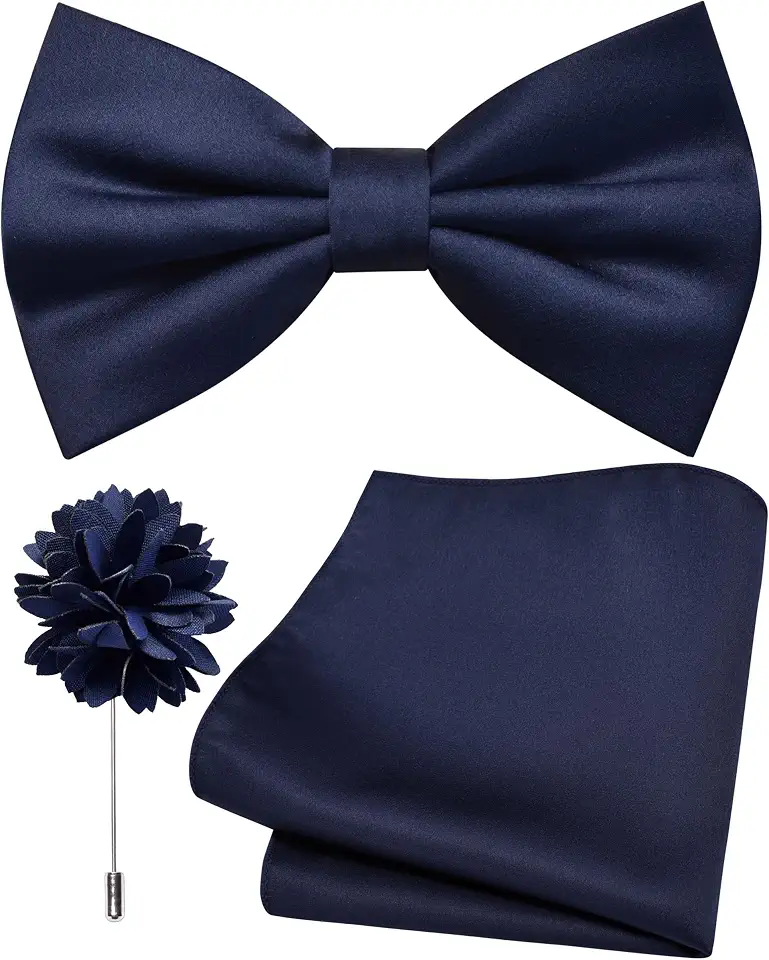 Branduce Solid Color Pre-tied Bow Tie and Pocket Square Lapel Pin Set for Men