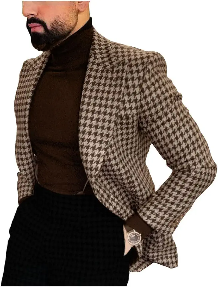 Mens Houndstooth Blazer Suit Slim Fit for Wedding Prom Party