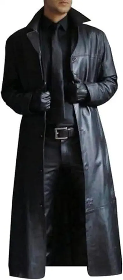 Men's Black Leather Trench Coat