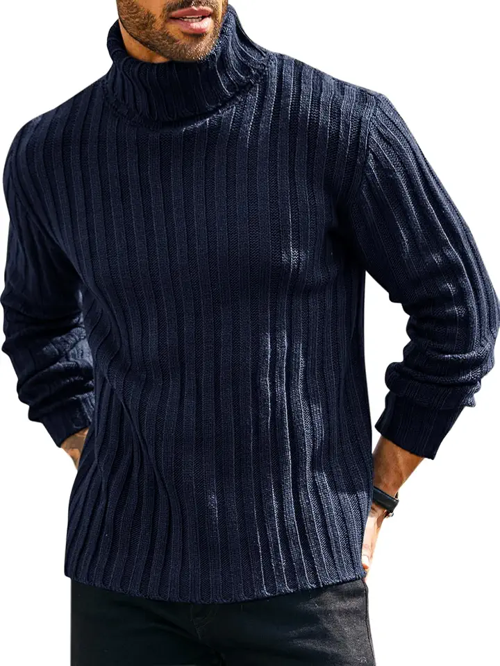 Runcati Mens Chunky Turtleneck Sweaters Cable Knitted Casual Slim Fit Fall Winter Warm Pullover Sweater