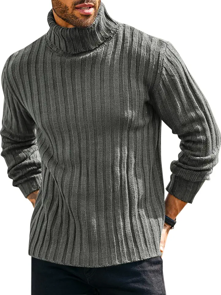 Runcati Mens Chunky Turtleneck Sweaters Cable Knitted Casual Slim Fit Fall Winter Warm Pullover Sweater