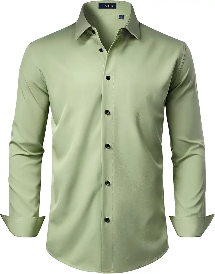 Global Recycled Standard J.VER Men's Dress Shirts Stretch Long Sleeve Formal Shirt Solid Business Casual Button Down Shirts for Wedding Prom
