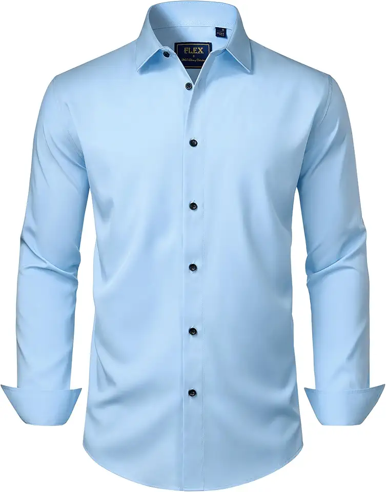 J.VER Men's Dress Shirts Stretch Long Sleeve Formal Shirt Solid Business Casual Button Down Shirts for Wedding Prom