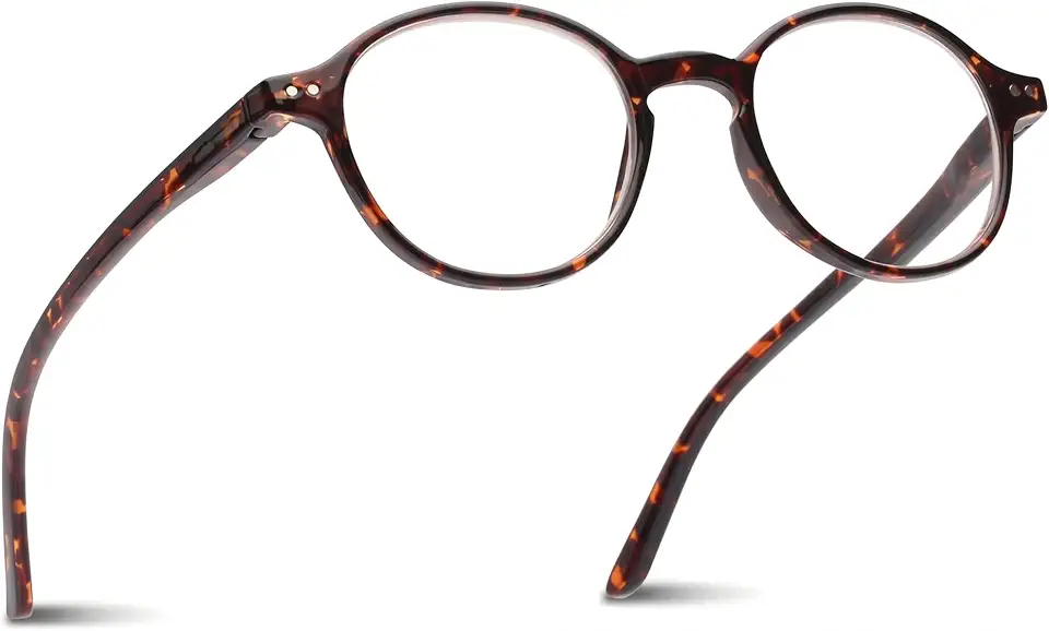 2SeeLife Small Round Reading Glasses for Men & Women – Narrow-Medium Fit, Sturdy Frame, Spring Hinges, Premium Retro Readers, Brown Tortoise, +3.00