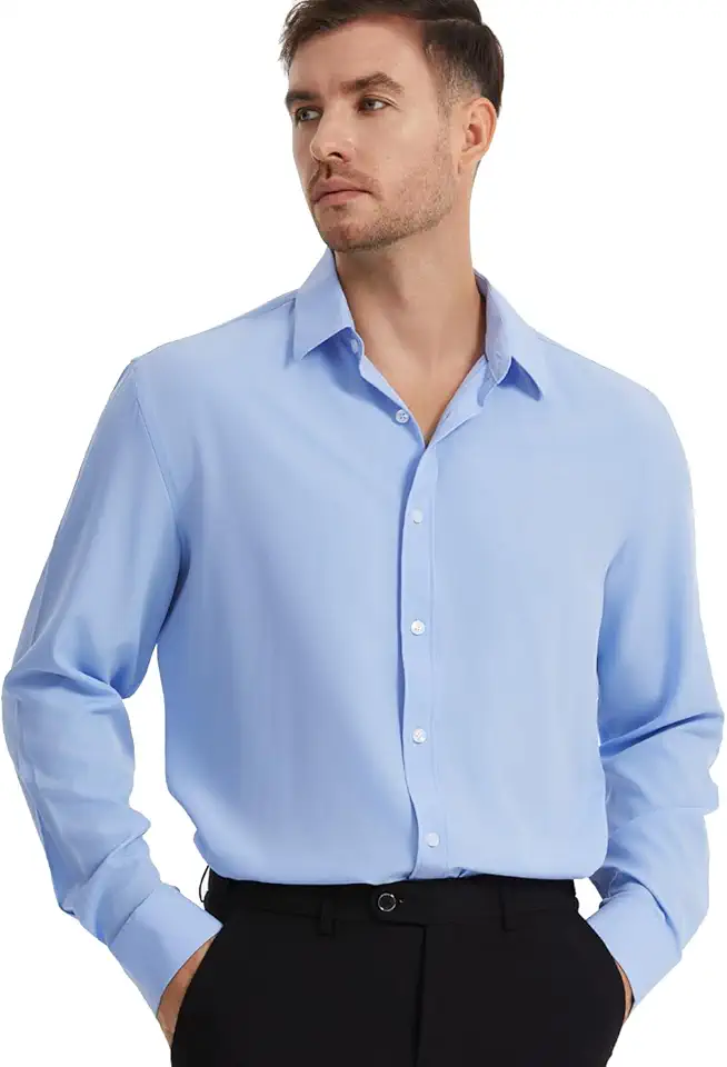 Men's Dress Shirts Solid Wrinkle-Free Long Sleeve Button Down Shirt Regular Fit Formal Shirts