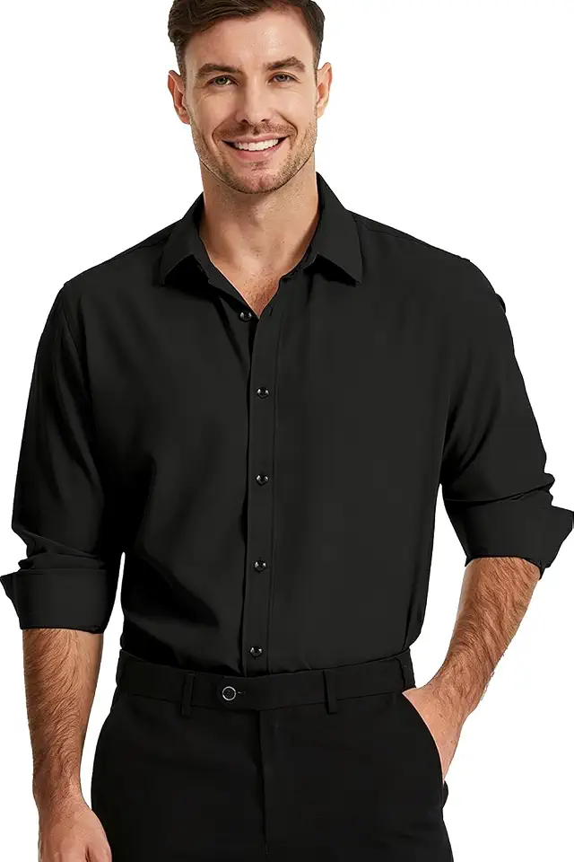 Men's Dress Shirts Solid Wrinkle-Free Long Sleeve Button Down Shirt Regular Fit Formal Shirts