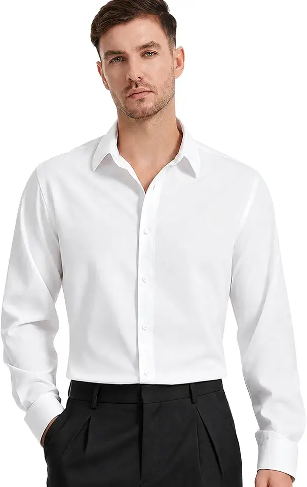 Men's Dress Shirts Solid Wrinkle-Free Long Sleeve Button Down Shirt Regular Fit Formal Shirts