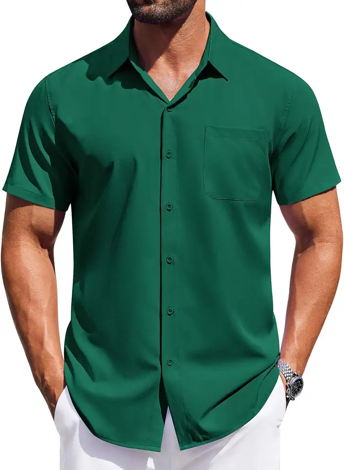 Global Recycled Standard COOFANDY Mens Short Sleeve Button Down Shirts Wrinkle Free Dress Shirt for Men Casual Untucked Shirt with Pocket