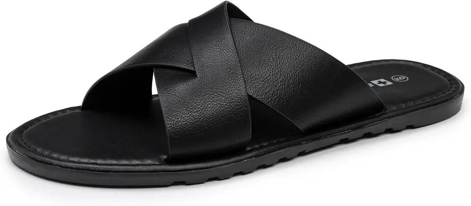 Alpine Swiss Hugo Men’s Vegan Leather Slide Sandals | Dressy & Comfortable Indoor Outdoor Shoes | Cross Strap Design for Casual & Elevated Wear | Water-Resistant & Anti-Slip Traction Flip Flops