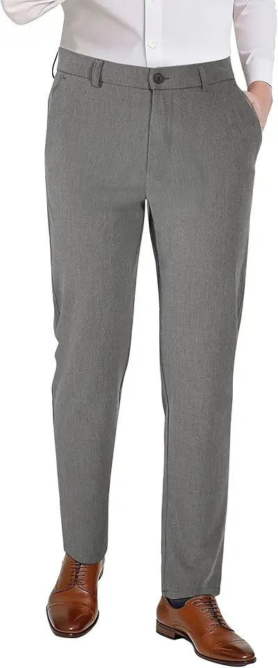 Plaid&Plain Men’s Slim Fit Dress Pants Stretch Dress Pants