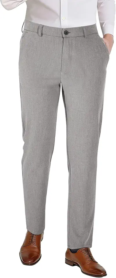 Plaid&Plain Men’s Slim Fit Dress Pants Stretch Dress Pants