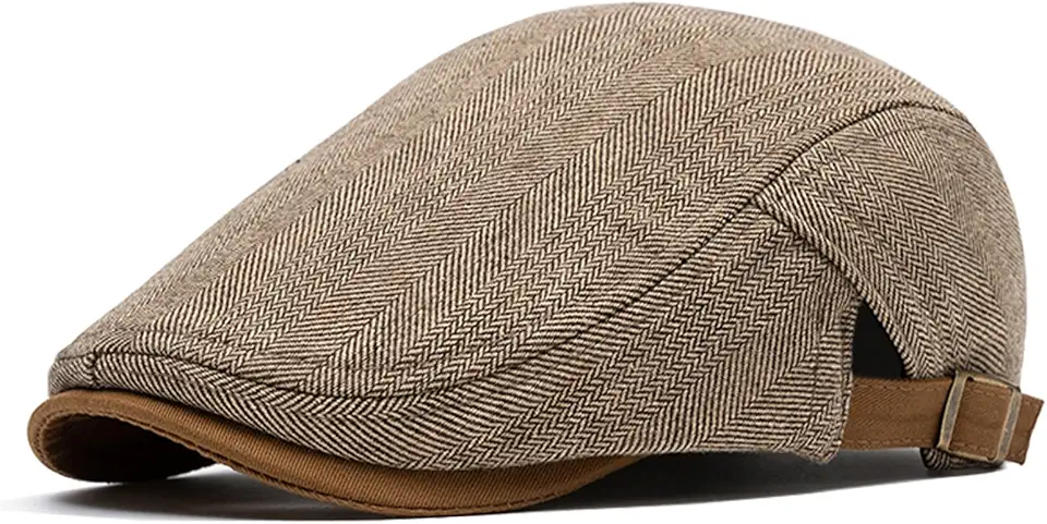 meioro Men's Cotton Flat Cap Herringbone Tweed Newsboy Hat Adjustable Wool Blend Hats Gatsby Cabbie Ivy Caps