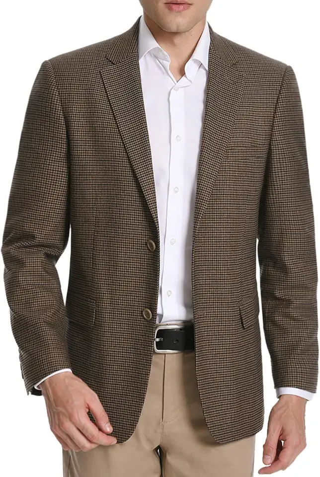 Men's Classic Fit Houndstooth Sport Coat Casual Lightweight Stretch Plaid 2-Button Blazer Business Travel