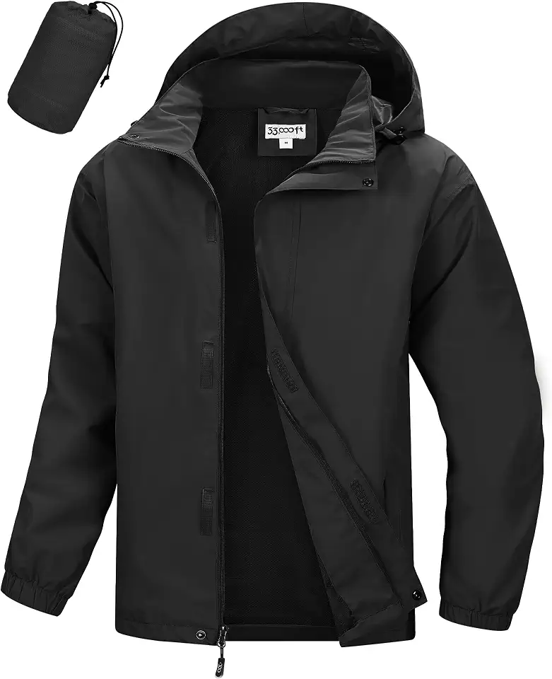 Global Recycled Standard 33,000ft Men's Waterproof Rain Jacket Packable Lightweight Hood Rain Shell