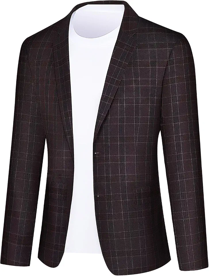 Men's Classic Fit Houndstooth Sport Coat Casual Lightweight Stretch Plaid 2-Button Blazer Business Travel