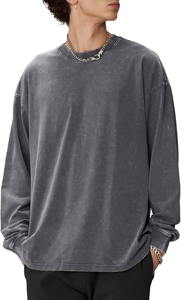 Men's Regular Fit Grey Long Sleeve Crewneck Distressed Cotton Sweater
