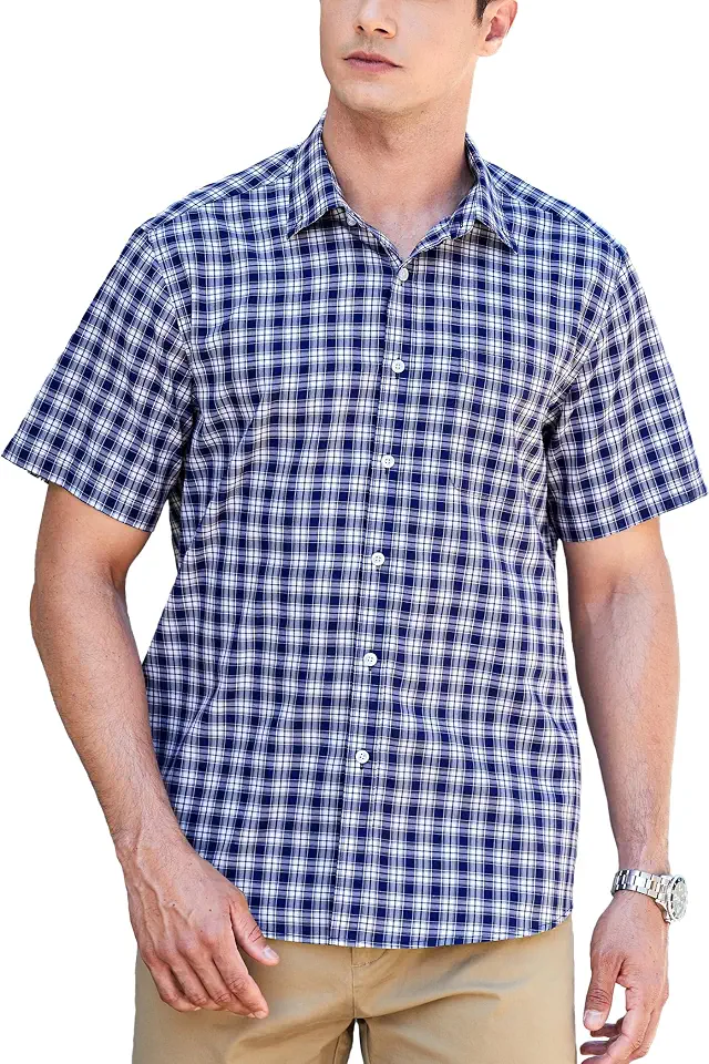 Men's Blue Short Sleeve Gingham Shirt