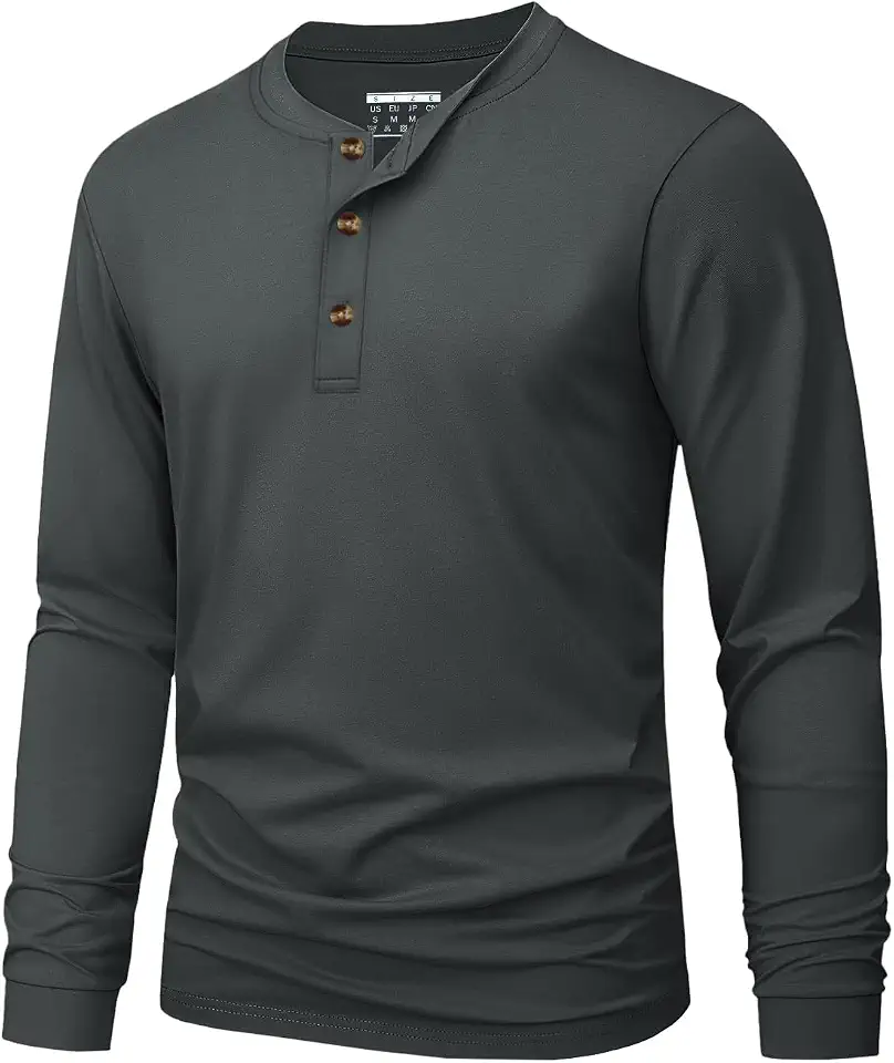 MAGNIVIT Men's Cotton Henley Shirt Long Sleeve Solid Color Casual Tee