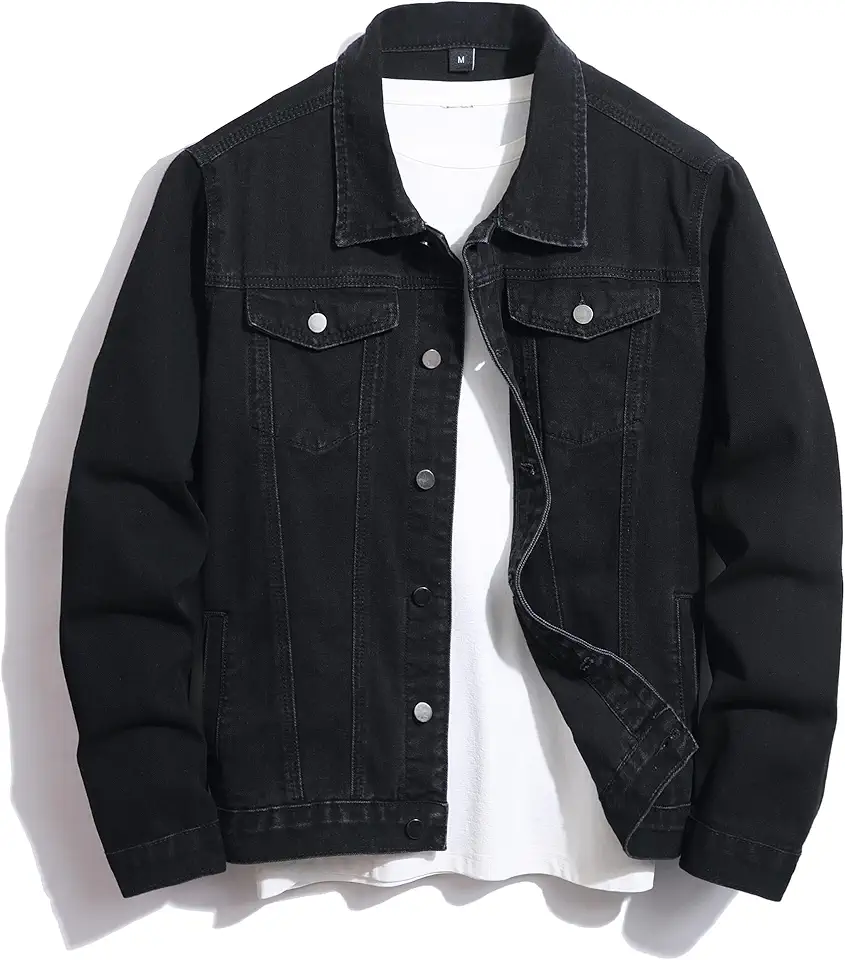 Denim Jacket Men,Men's Stretch Slim Fit Jean Jacket,Classic Ripped Trucker Denim Coat,Men Fashion Outdoor Jacket