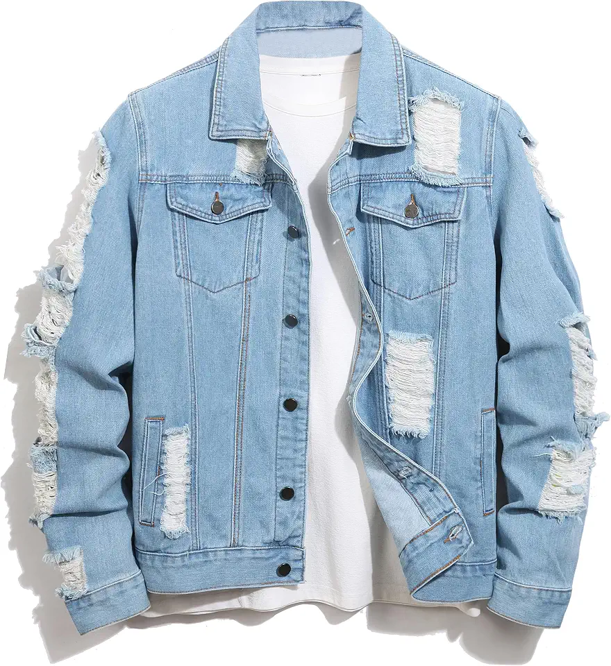 Denim Jacket Men,Men's Stretch Slim Fit Jean Jacket,Classic Ripped Trucker Denim Coat,Men Fashion Outdoor Jacket