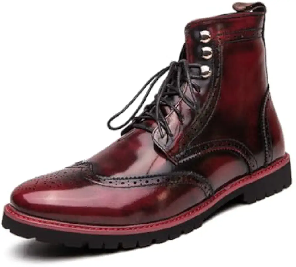 Men's Burgundy Leather Wingtip Dress Boots