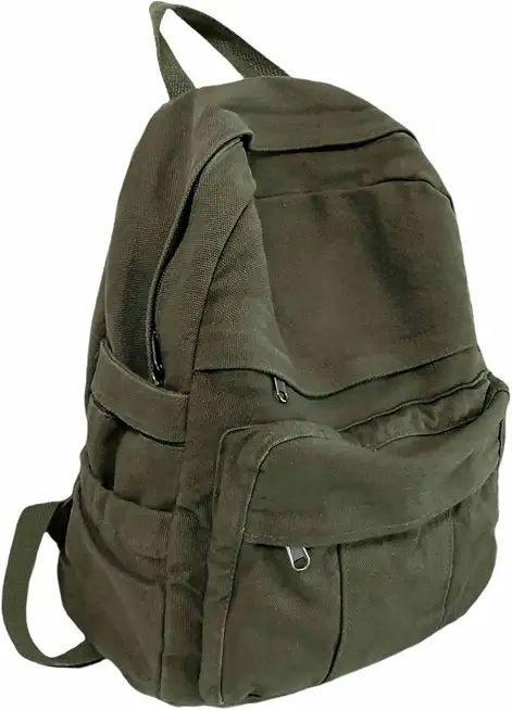 Military Green Canvas Backpack for Women & Men Retro Aesthetic Rucksack Basic Backpack for High School/College Students Travel Laptop Bag