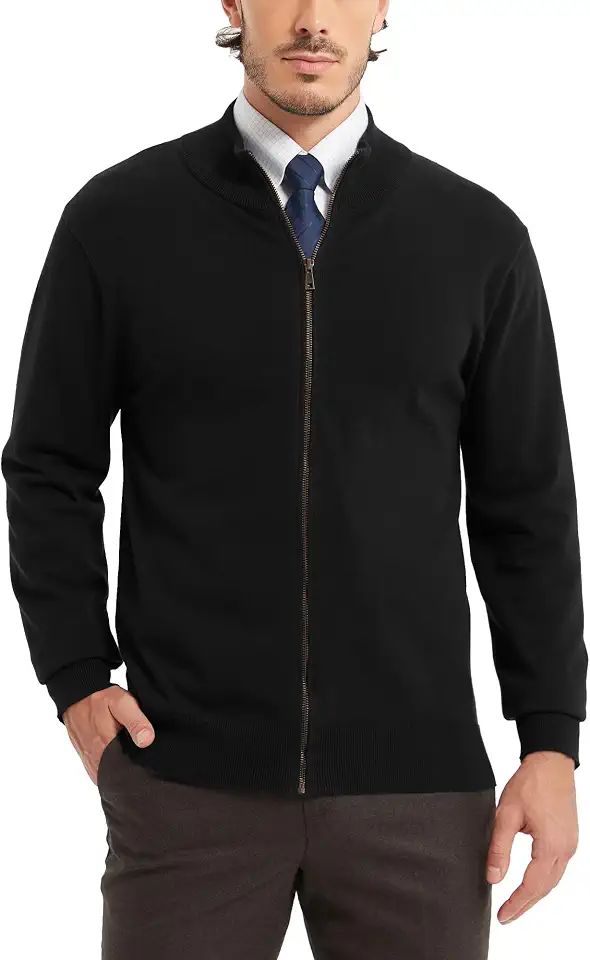 Men's Black Full Zip Cardigan Sweater