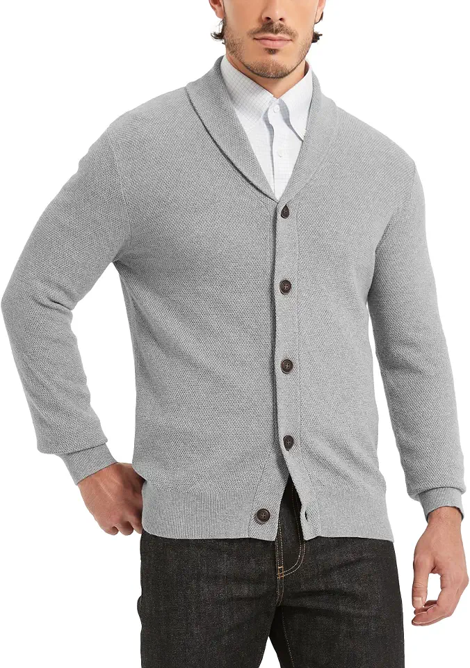 Global Recycled Standard Kallspin Men's Pure Cotton Cardigan Sweater Button Down Shawl Collar Lightweight Knitwear Classic Casual