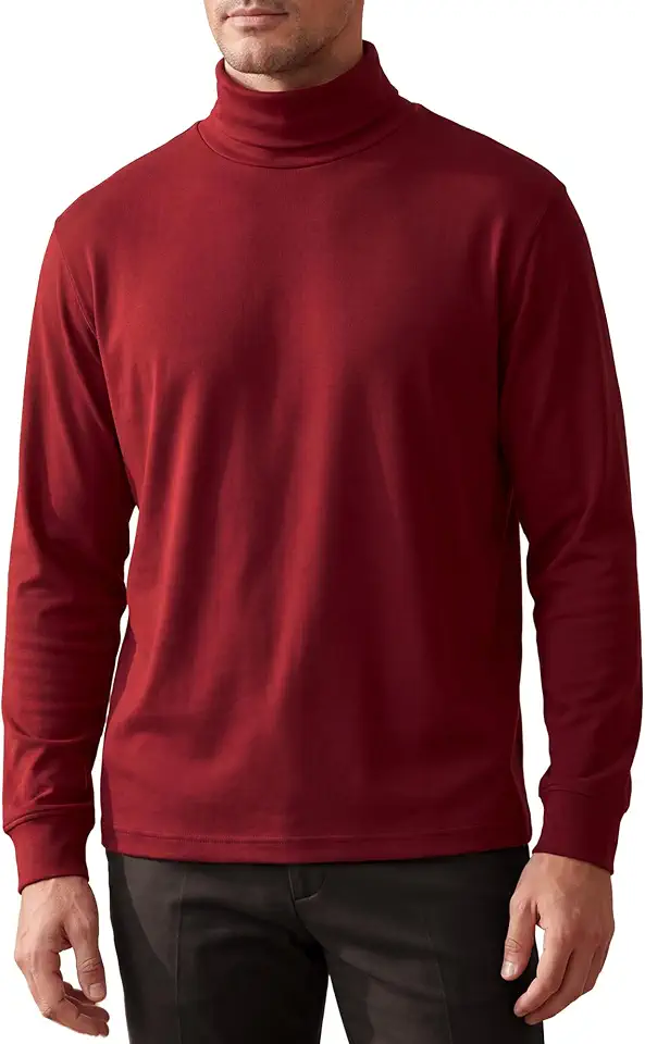 Kallspin Men's Turtleneck Pullover Sweater Cotton Long Sleeve Pullover Slim Fit Knit Top