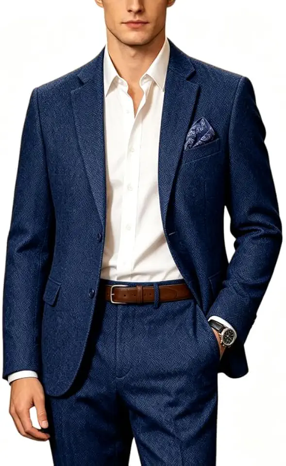 Retro Tweed Men's Suits 2 Piece Jacket Pants Tuxedos Blazer Suit Wedding