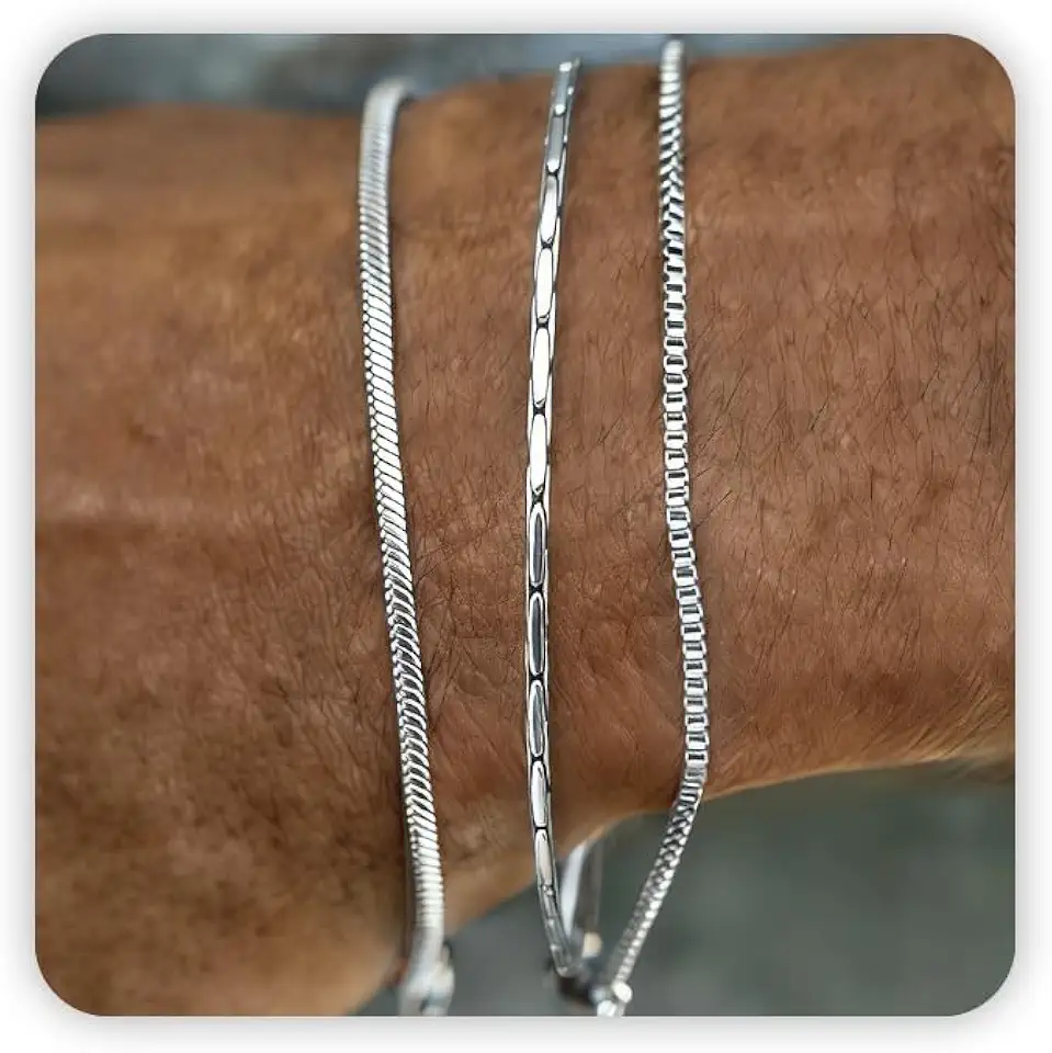 Mens Bracelet - Dainty Gold/Silver Chain Bracelet Stack 14K Gold Plated Silver Bracelets for Men Stainless Steel Adjustable Cross Charm Cuban Link Bracelet Snake Jewelry Set to Men Dad Birthday Day