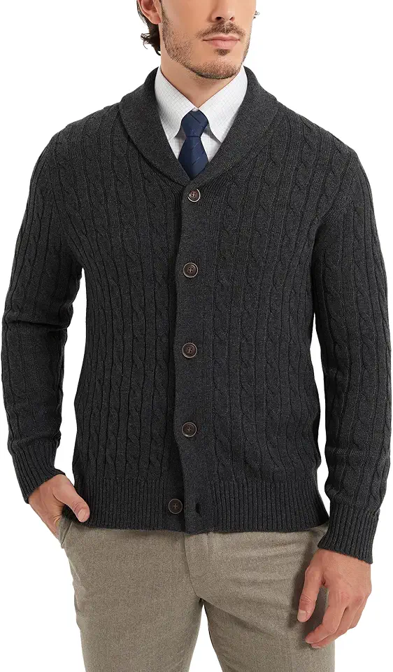 Men's Charcoal Grey Cable Knit Shawl Cardigan