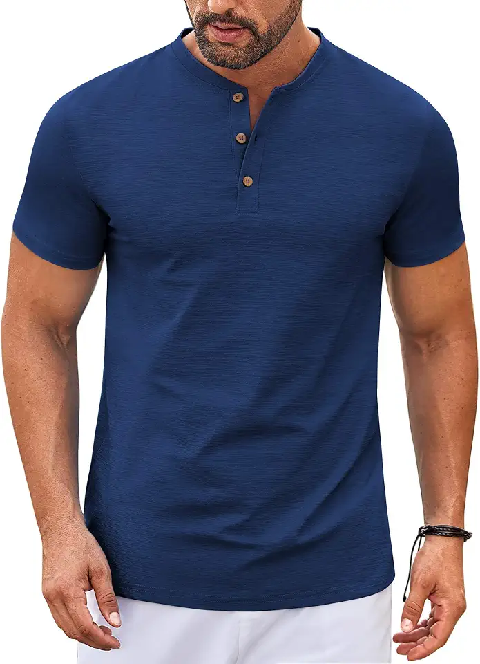 Global Recycled Standard COOFANDY Mens Henley Shirts Short Sleeve Casual Stylish Tshirt Lightweight Summer Basic Tee Tops
