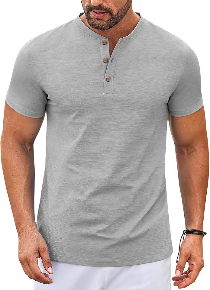 Global Recycled Standard COOFANDY Mens Henley Shirts Short Sleeve Casual Stylish Tshirt Lightweight Summer Basic Tee Tops