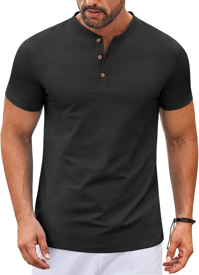 Global Recycled Standard COOFANDY Mens Henley Shirts Short Sleeve Casual Stylish Tshirt Lightweight Summer Basic Tee Tops