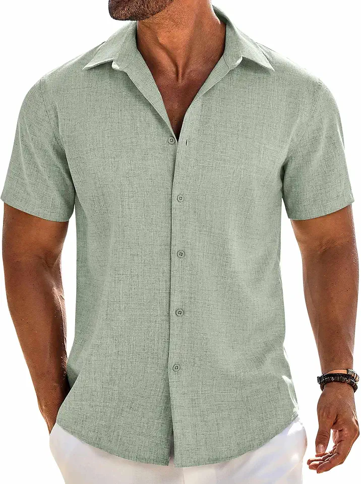 Global Recycled Standard COOFANDY Mens Button Down Short Sleeve Shirt Casual Beach Linen Shirts Wedding Summer Vacation Shirt