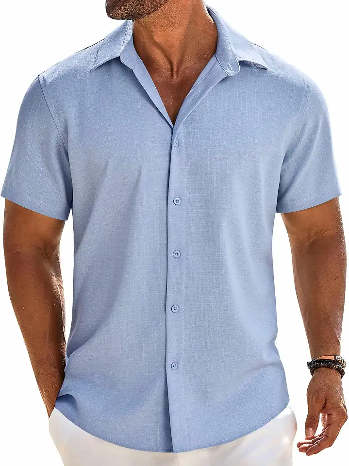 Global Recycled Standard COOFANDY Mens Button Down Short Sleeve Shirt Casual Beach Linen Shirts Wedding Summer Vacation Shirt