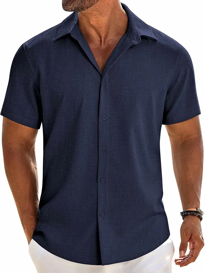 Global Recycled Standard COOFANDY Mens Button Down Short Sleeve Shirt Casual Beach Linen Shirts Wedding Summer Vacation Shirt