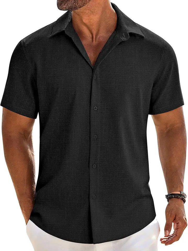Global Recycled Standard COOFANDY Mens Button Down Short Sleeve Shirt Casual Beach Linen Texture Shirts Wedding Summer Vacation Shirt