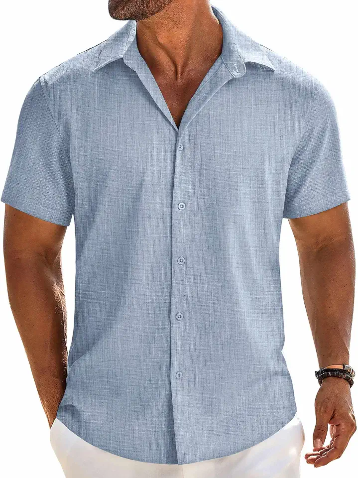 Global Recycled Standard COOFANDY Mens Button Down Short Sleeve Shirt Casual Beach Linen Shirts Wedding Summer Vacation Shirt