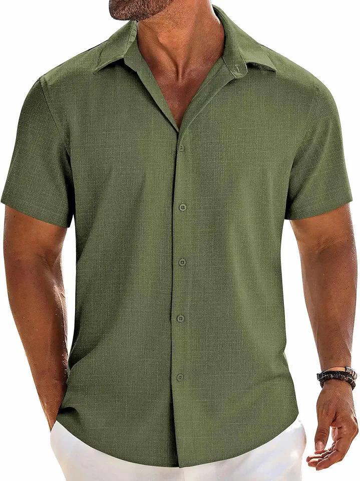 Global Recycled Standard COOFANDY Mens Button Down Short Sleeve Shirt Casual Beach Linen Shirts Wedding Summer Vacation Shirt